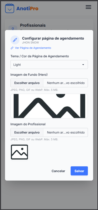 Configurar página — tema padrão (Light)